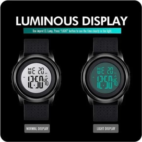 New Mens Digital Watch Ultra-Thin Sports Waterproof Simple Watch Stainless - Picture 5 of 7